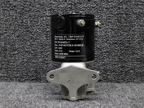 99-524025-7 Beechcraft Flap Motor and Gearbox Overhauled with 8130-3 (24V, 16A)
