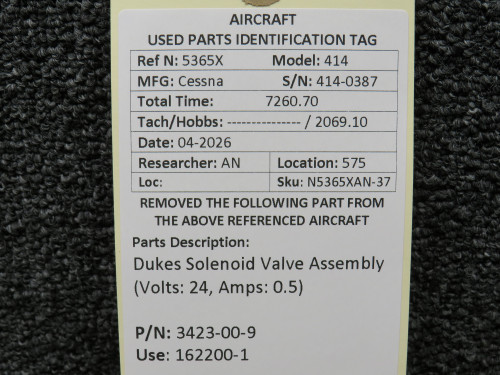 3423-00-9 (Use: 162200-1) Dukes Solenoid Valve Assembly (Volts: 24, Amps: 0.5)