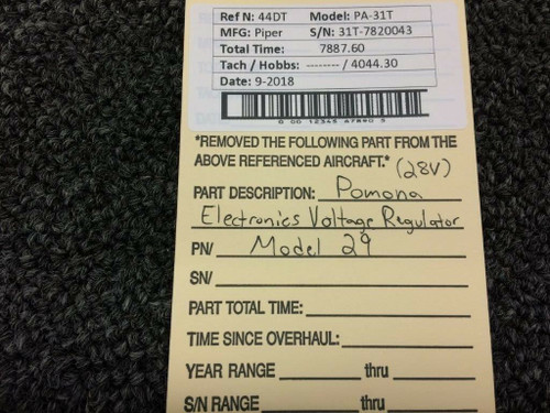 Model 29 Piper PA31-T Pomona Electronics Voltage Regulator (28 Volts)