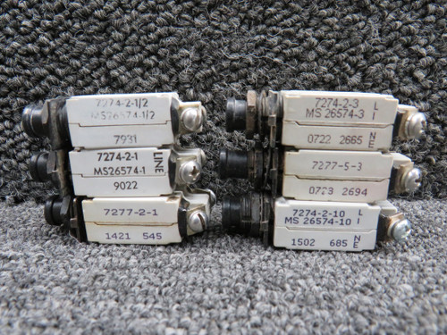 7277-2-1, 7277-2-10 Klixon Push to Rest Circuit Breaker Set of 12