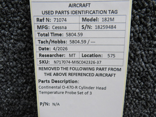 Cessna 182M Continental O-470-R Cylinder Head Temperature Probe Set of 3