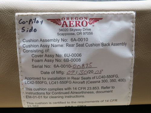 6A-0010-6U-5, 6A-0009-2-6U-5 Cessna LC41-550FG Aft Seat Assembly RH