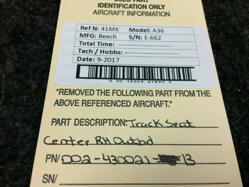 002-430021-13 Beech A36 Track Seat Center RH Inbd