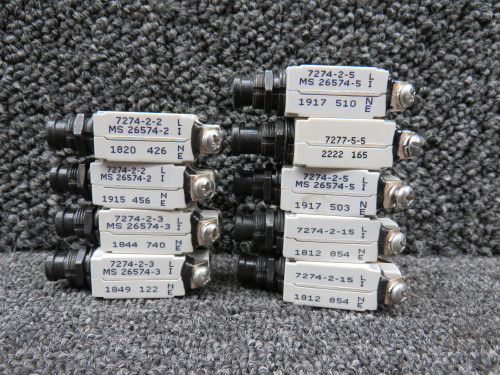 7274-2-2, 7274-2-3 Klixon Push Circuit Breaker Set of 9