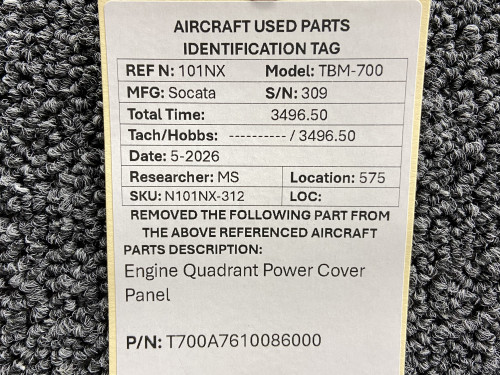 T700A7610086000 Socata TBM-700 Engine Quadrant Power Cover Panel