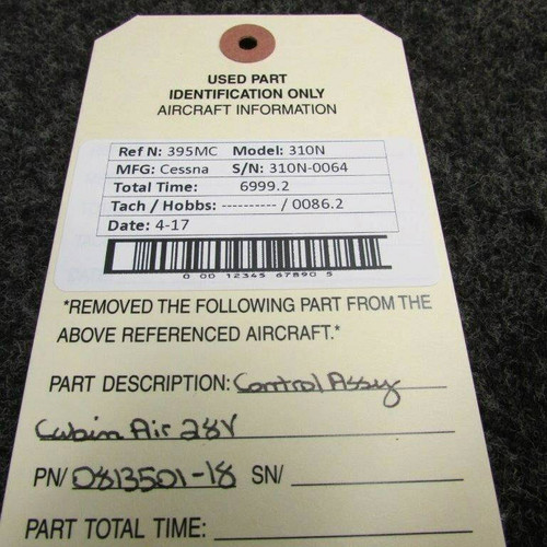 0813501-18 Cessna 310N Control Assembly - Cabin Air