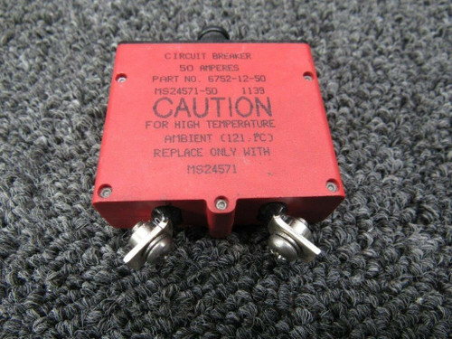6752-12-50 (Use: MS24571-50) Piper PA31T Circuit Breaker 50 Amps BAS Part Sales | Airplane Parts