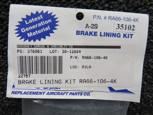 RA66-106-4K Rapco Brake Lining 4-Piece Kit (New Old Stock)