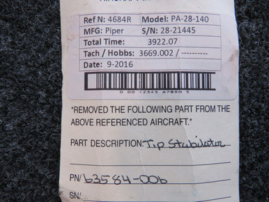 63584-006 Piper PA28-140  /150 Tip Stabilator Assembly (Colored)