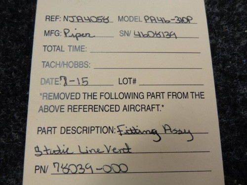 78039-000 Piper PA46-310P Fitting Assembly Static Line Vent