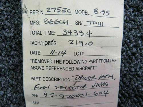 95-920001-604 Beechcraft B95 Drive Assy Fuel Selector – BAS Part Sales
