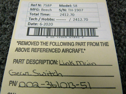 Beechcraft 002-361013-51 Beech 58 Link Main Gear Switch