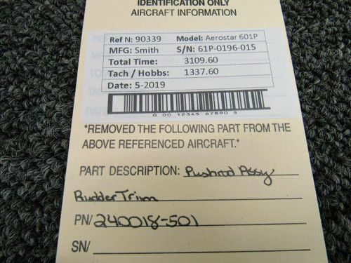 Aerostar 240018-501 Aerostar 601P Pushrod Assy Elevator / Rudder Trim