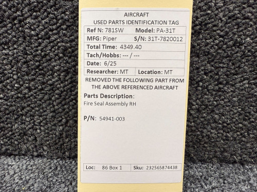 54941-003 Piper PA-31T Fire Seal Assembly RH