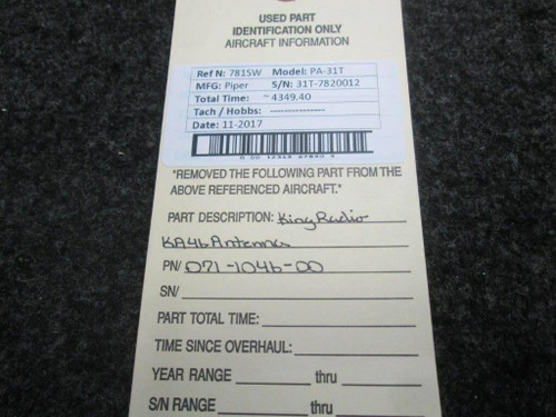 King Radio 071-1046-00 Piper PA-31T Cheyenne King Radio KA46 Antenna