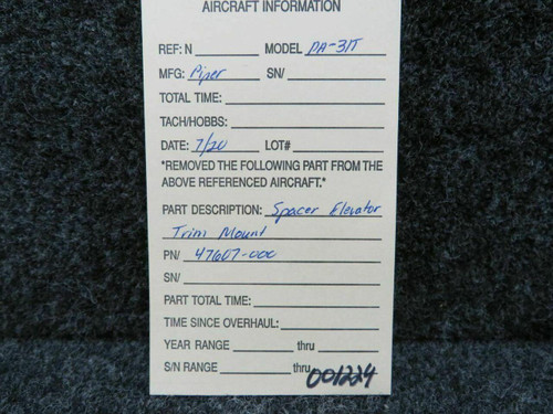 47607-000 Piper PA-31T Spacer Elevator Trim Mount (C20) BAS Part Sales | Airplane Parts