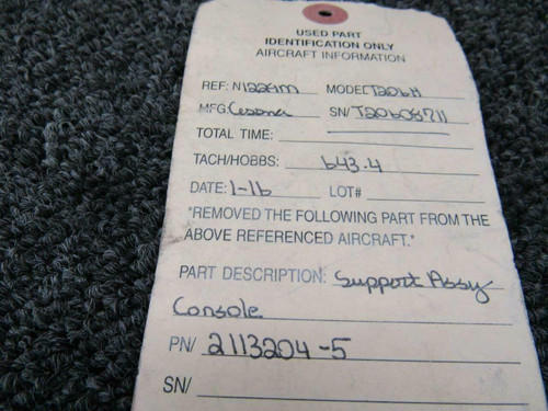 Cessna 2113204-5 Cessna T206H Support Assy Console