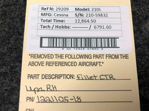 Cessna 1221105-18 Cessna 210L Fillet Center Upper RH