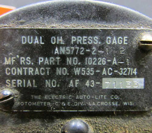 Does Not Apply 10226-A Electric Auto-Lite Dual Oil Pressure Ind CORE