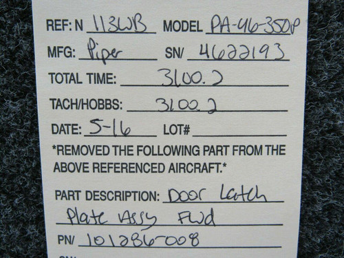 Piper 101286-008 Piper PA-46-350P Door Latch Plate Assembly FWD