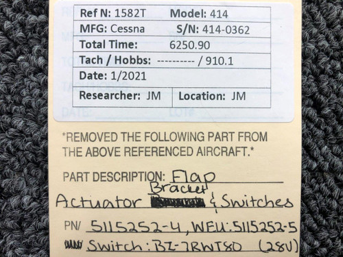 5115252-4 Cessna 421B Flap Actuator & Reduction Unit Switch Assembly W/ Bracket (Volts: 28)