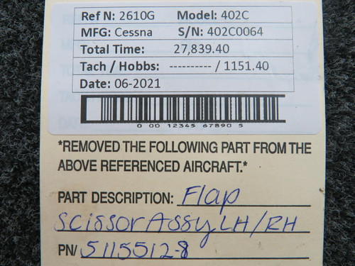 5115512-8 Cessna 402C Flap Scissors LH / RH BAS Part Sales | Airplane Parts