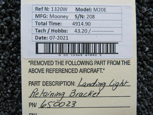 650023 Mooney M20E Landing Light Retaining Bracket BAS Part Sales | Airplane Parts