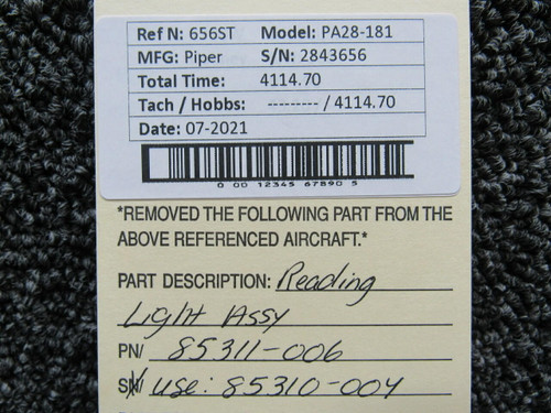 85311-006 / 85310-004 Piper PA28-181 Reading Light Assembly (Volts: 28) BAS Part Sales | Airplane Parts