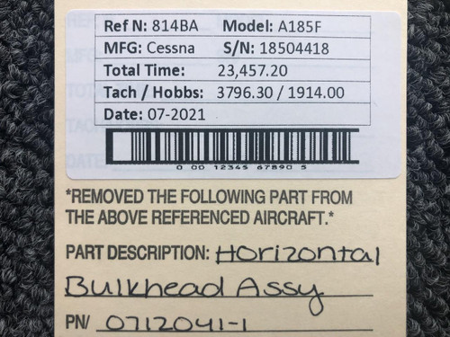 Cessna 0712041-1 Cessna A185F Horizontal Bulkhead Assembly