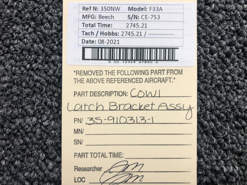 Beech 35-910313-1 Use 002-410024-7 Beech F33A Cowl Latch Bracket Assembly