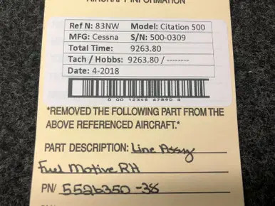 5526350-38 Cessna Citation 500 Line Assy Fuel Motive RH