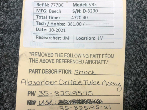 Beechcraft 35-825195-15 USE 35-825195-51 Beechcraft V35 Shock Absorber Orifice Tube