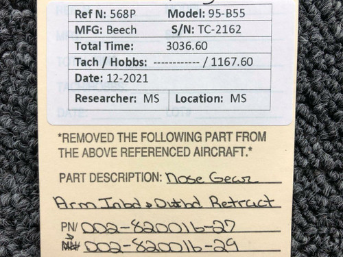 002-820016-27 / 002-820016-29 Beech 95-B55 Nose Gear Arm Inbd / Outbd Retract BAS Part Sales | Airplane Parts