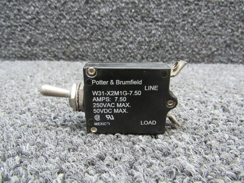 W31-X2M1G-7.50 Potter-Brumfield Circuit Breaker (Volts: 50/250, Amps: 7.5) BAS Part Sales | Airplane Parts