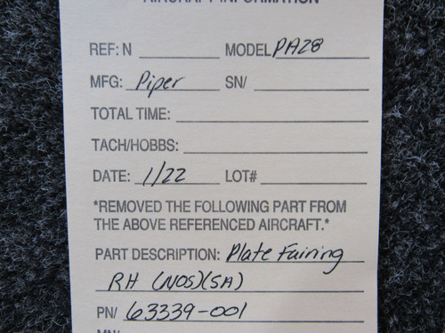 63339-001 Piper PA28 Plate Fairing RH (NEW OLD STOCK) (SA)