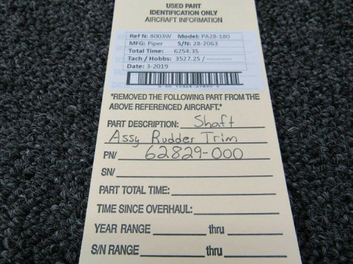 62829-000 Piper PA28-180 / 140 Rudder Trim Shaft Assy