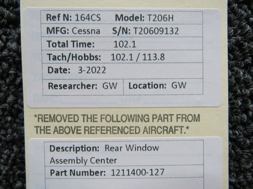 1211400-127 Cessna T206H Rear Window Assembly Center BAS Part Sales | Airplane Parts
