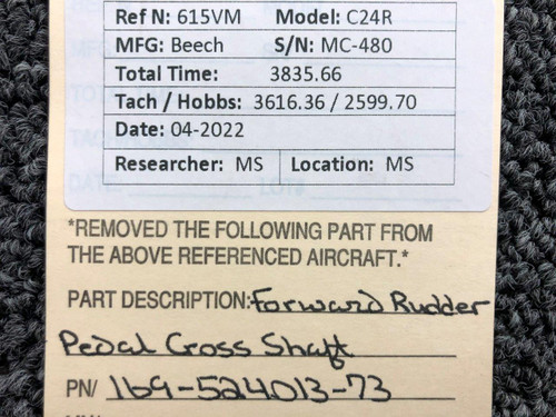 169-524013-73 Beechcraft C24R Forward Rudder Pedal Cross Shaft
