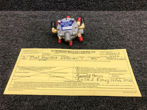 Continental 631351-11A7 Continental TSIO-470-B Fuel Manifold Assembly W/ Airworthiness Tag