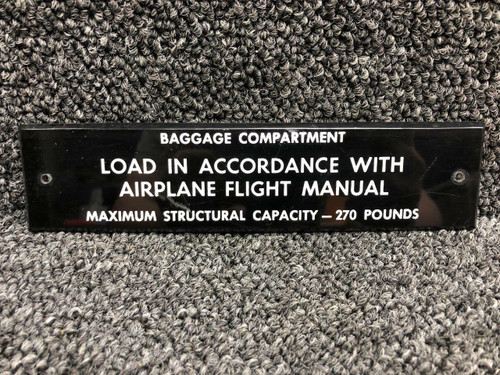 Beechcraft Parts 33-534023 Beechcraft 35-C33 Baggage Compartment Capacity Placard