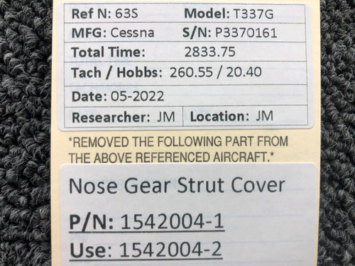1542004-1 (USE: 1542004-2) Cessna T337G Nose Gear Strut Cover