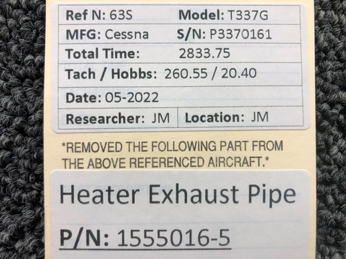 1555016-5 Cessna T337G Heater Exhaust Pipe Assembly BAS Part Sales | Airplane Parts