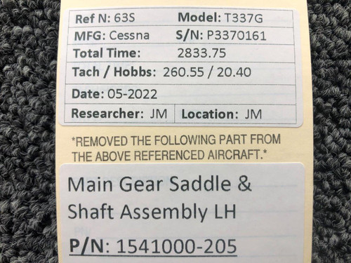 1541000-205 Cessna T337G Main Gear Saddle and Shaft Assembly LH BAS Part Sales | Airplane Parts
