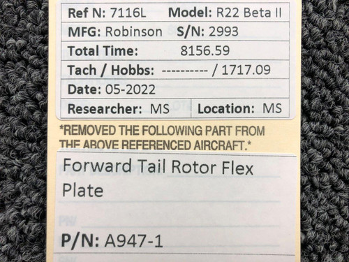 A947-1 Robinson R22 Forward Tail Rotor Flex Plate