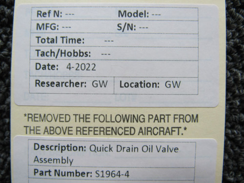 S1964-4 Quick Drain Oil Valve Assembly (M22) BAS Part Sales | Airplane Parts