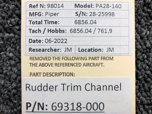69318-000 Piper PA28-140 Rudder Trim Channel BAS Part Sales | Airplane Parts