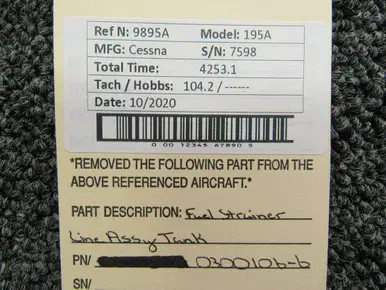 0300106-6 Cessna 195A Fuel Strainer Line Assy Tank