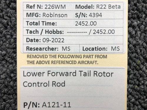 A121-11 Robinson R22 Beta Lower Forward Tail Rotor Control Rod