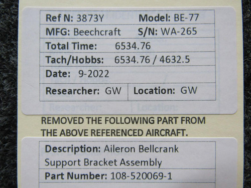 Beechcraft Parts 108-520069-1 Beechcraft BE-77 Aileron Bellcrank Support Bracket Assembly
