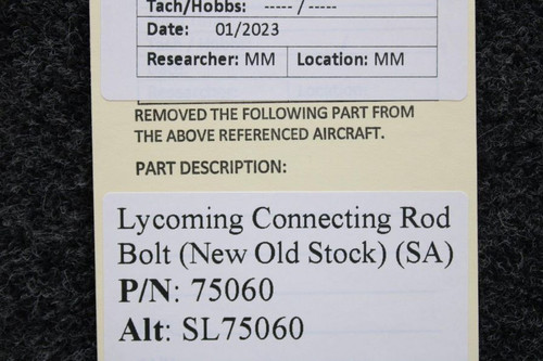 75060 (Alt: SL75060) Lycoming Connecting Rod Bolt (NEW OLD STOCK) (SA)